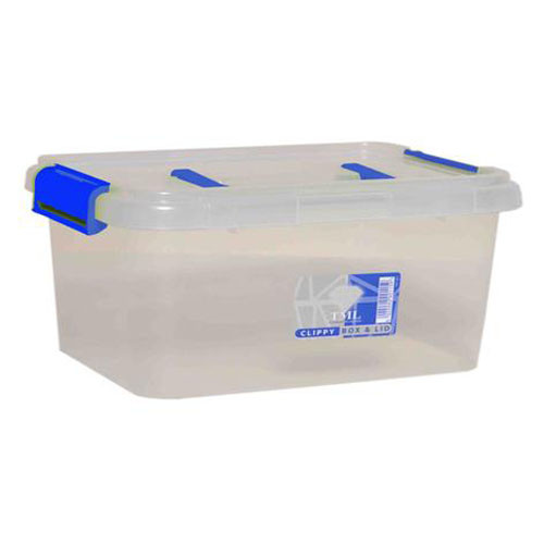 15 Litre Clear Storage Box with Black Clip on Lid