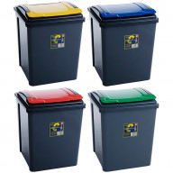 Black Plastic Recycling Bin | 50 Litre Bins with Coloured Lids